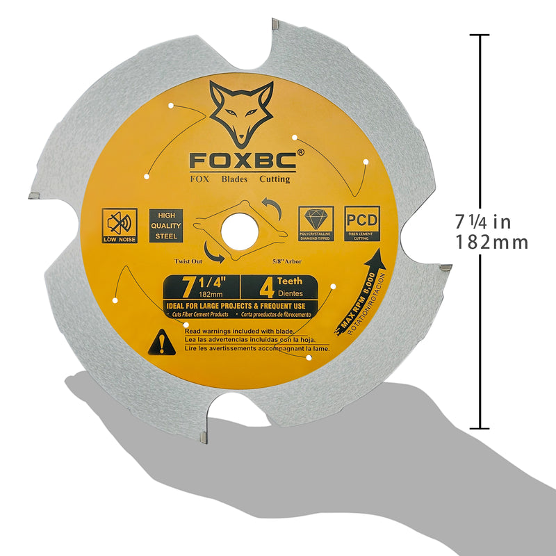 FOXBC 7-1/4 inch 4 Tooth Polycrystalline Diamond (PCD) Hardie Fiber Cement Saw Blade, 5/8 Arbor