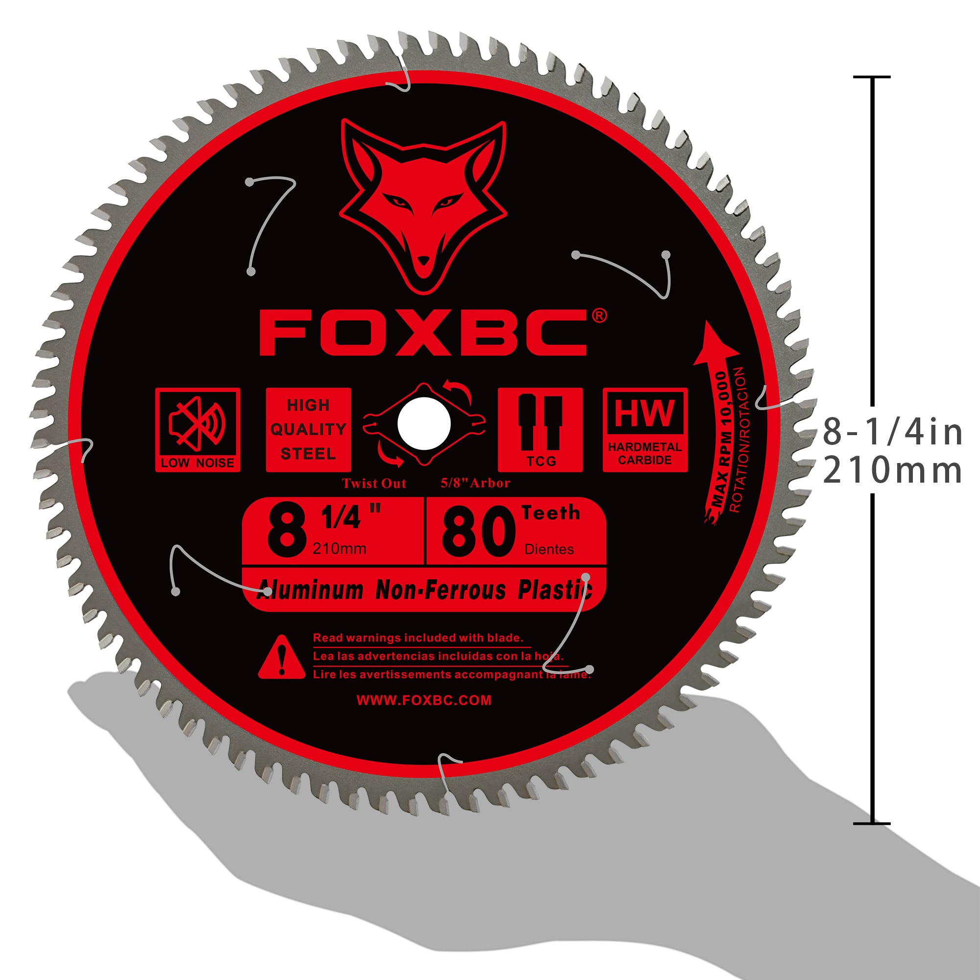 FOXBC 8-1/4 Inch Table Saw Blade 80-Tooth for Aluminum Copper Plastic Brass Fiberglass Cutting with 5/8-Inch Arbor