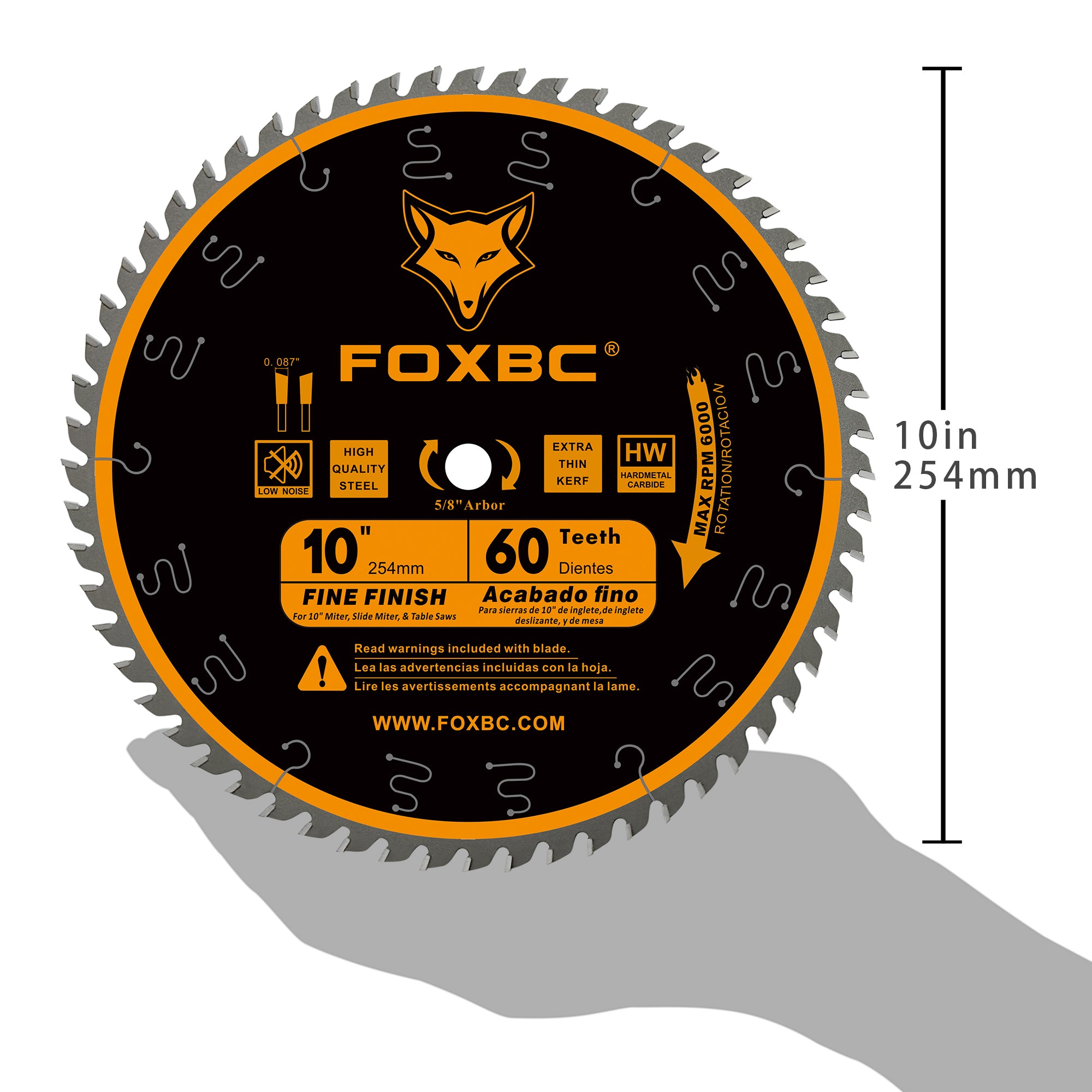 FOXBC 10 Inch Miter/Table Saw Blades 60-Tooth Fine Finish Crosscutting for DeWalt, Skil, Metabo, Makita 10 Inch Miter Saws, Table Saws