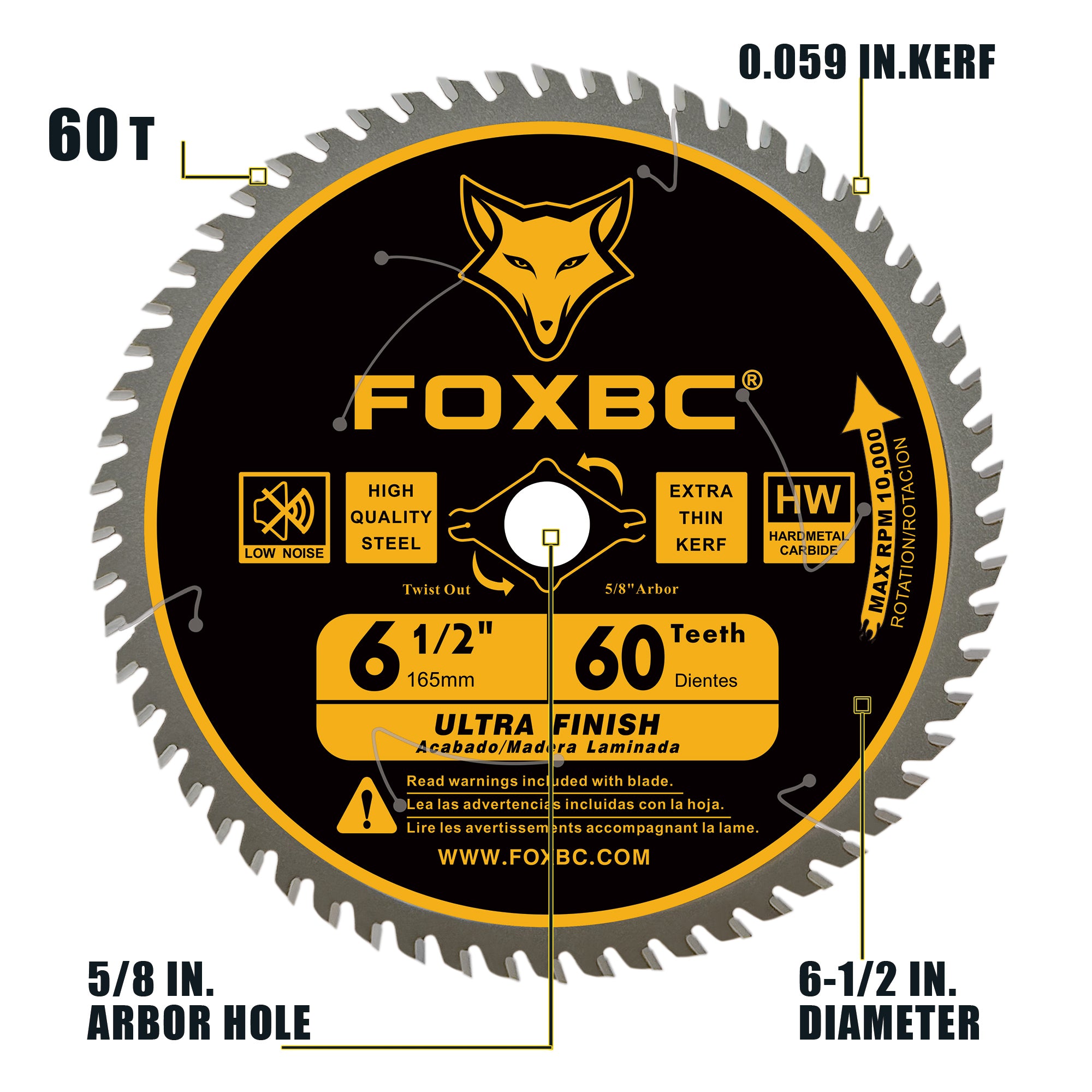 FOXBC 6-1/2 inch Circular Saw Blade 24T 60T Combo Pack, Wood Cutting, Thin-Kerf with 5/8" Arbor