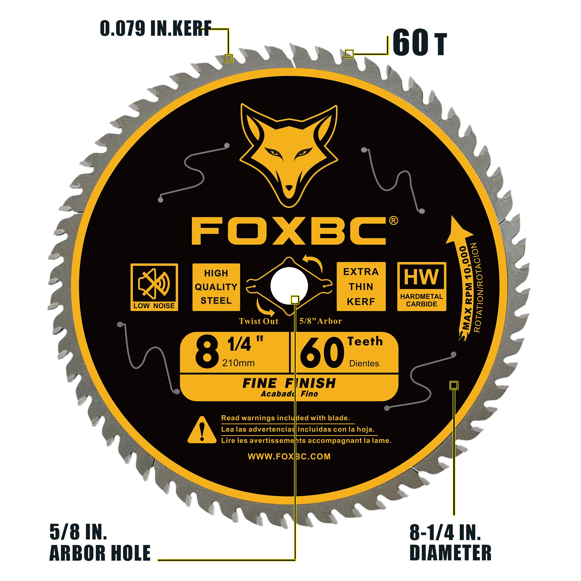 FOXBC 8-1/4 Inch Table Saw Blade 40 Tooth, 60 Tooth Fine Finish Wood Cutting with 5/8" Arbor, Diamond Knockout