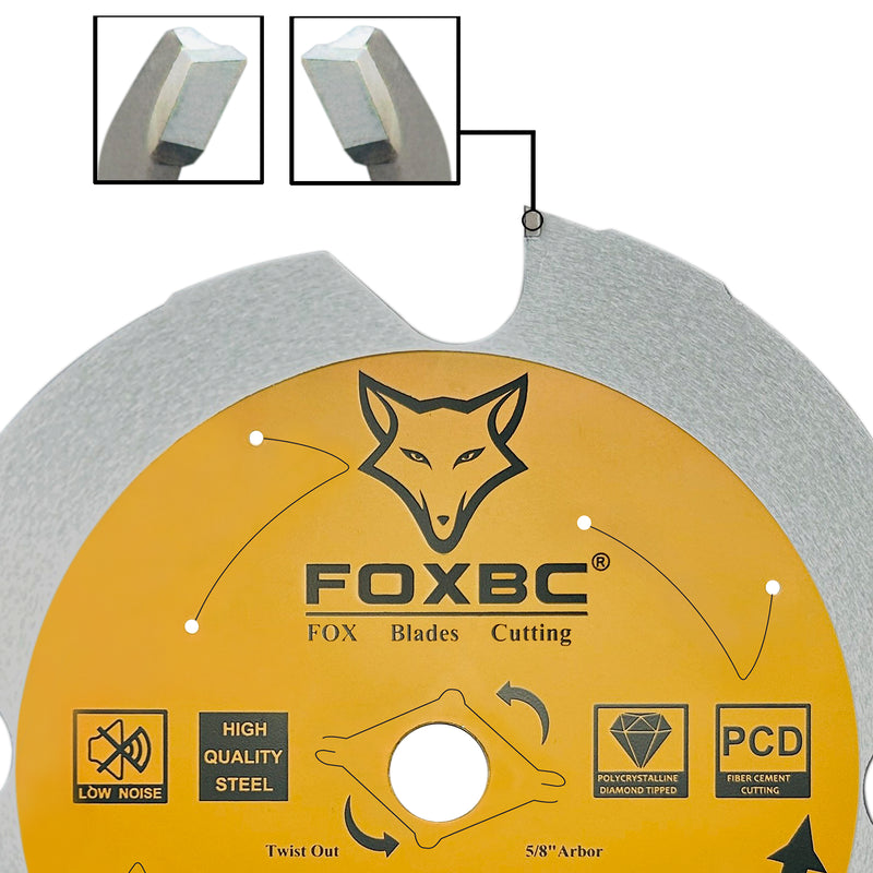 FOXBC 7-1/4 inch 4 Tooth Polycrystalline Diamond (PCD) Hardie Fiber Cement Saw Blade, 5/8 Arbor