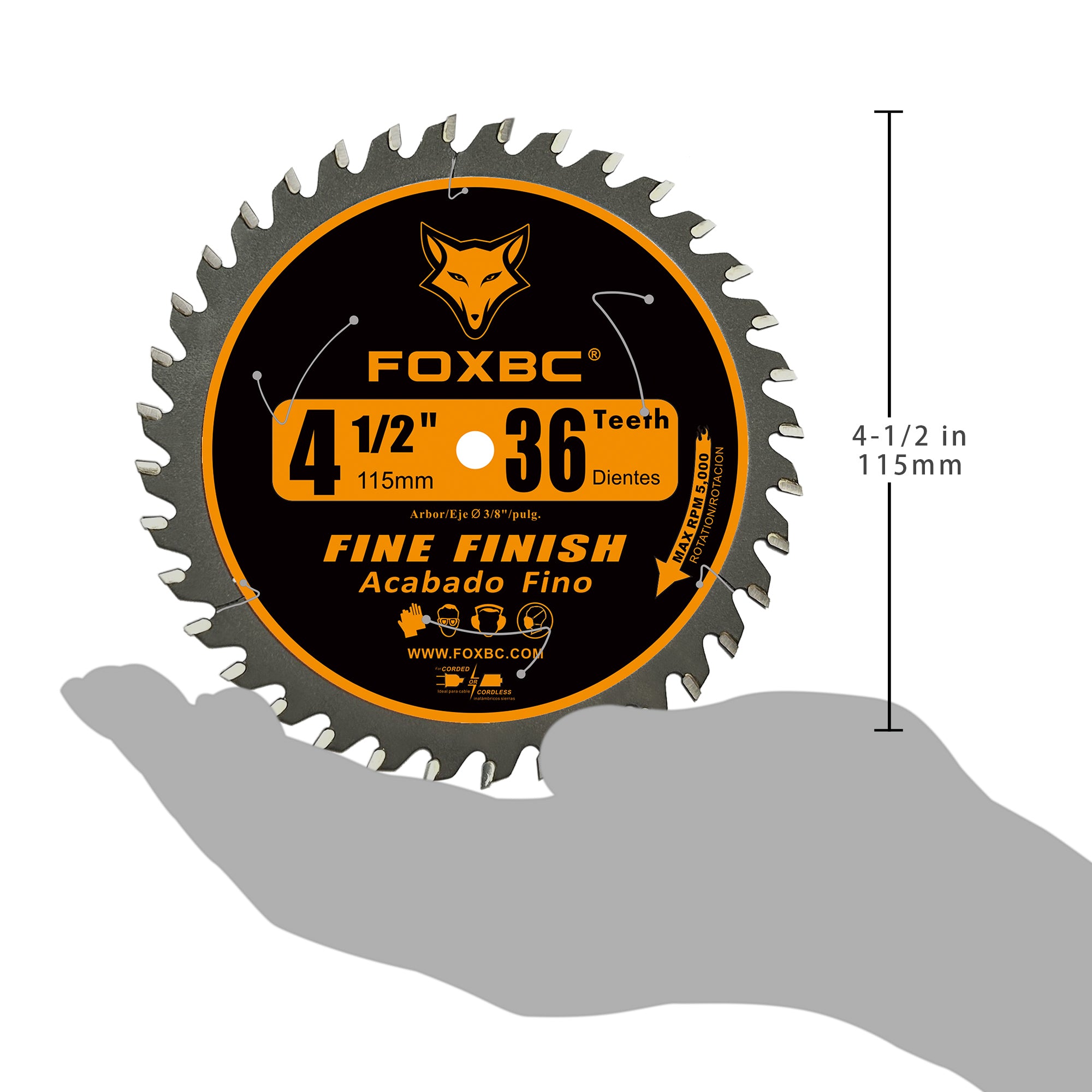 FOXBC 4-1/2 Inch 36 Tooth Trim Circular Saw Blade Fine Finish Wood Cutting with 3/8-Inch Arbor
