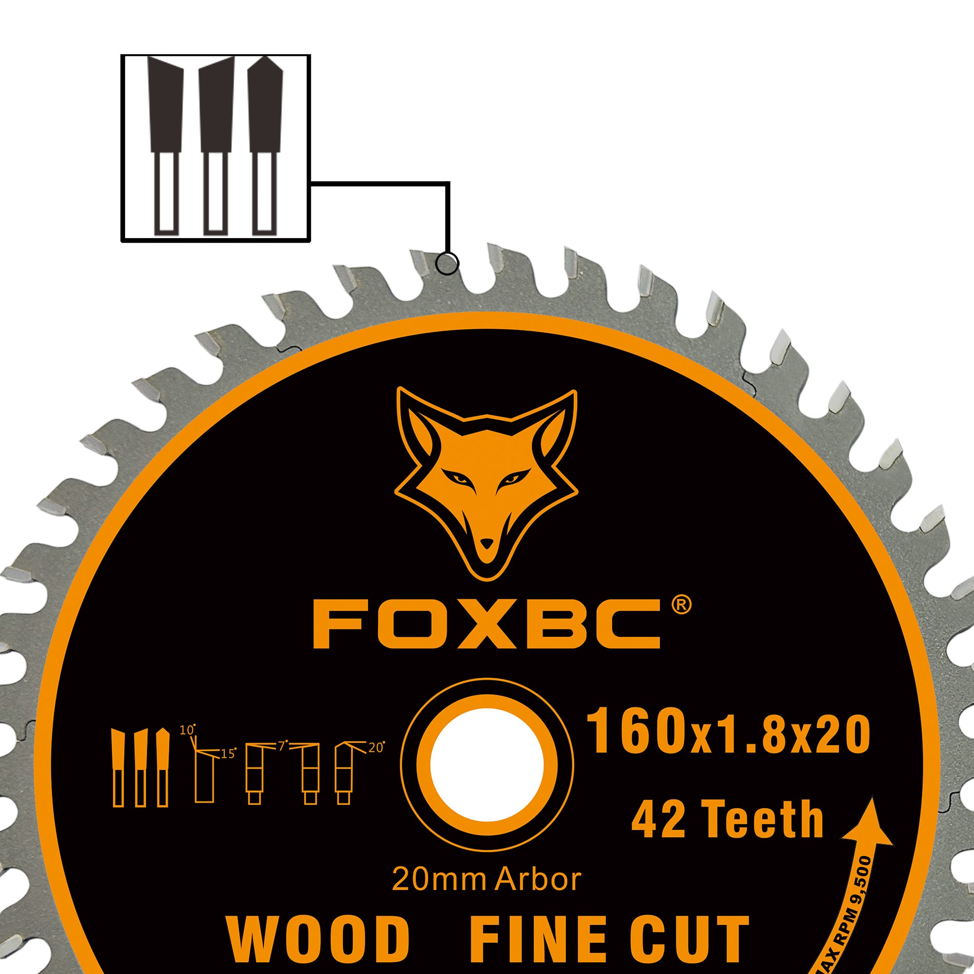 FOXBC 205561 Hoja de sierra de cadena 160x1,8x20mm WD42 Diente Madera Corte fino para Festool TS 55 F, TSC 55 K, HK 55 y HKC 55