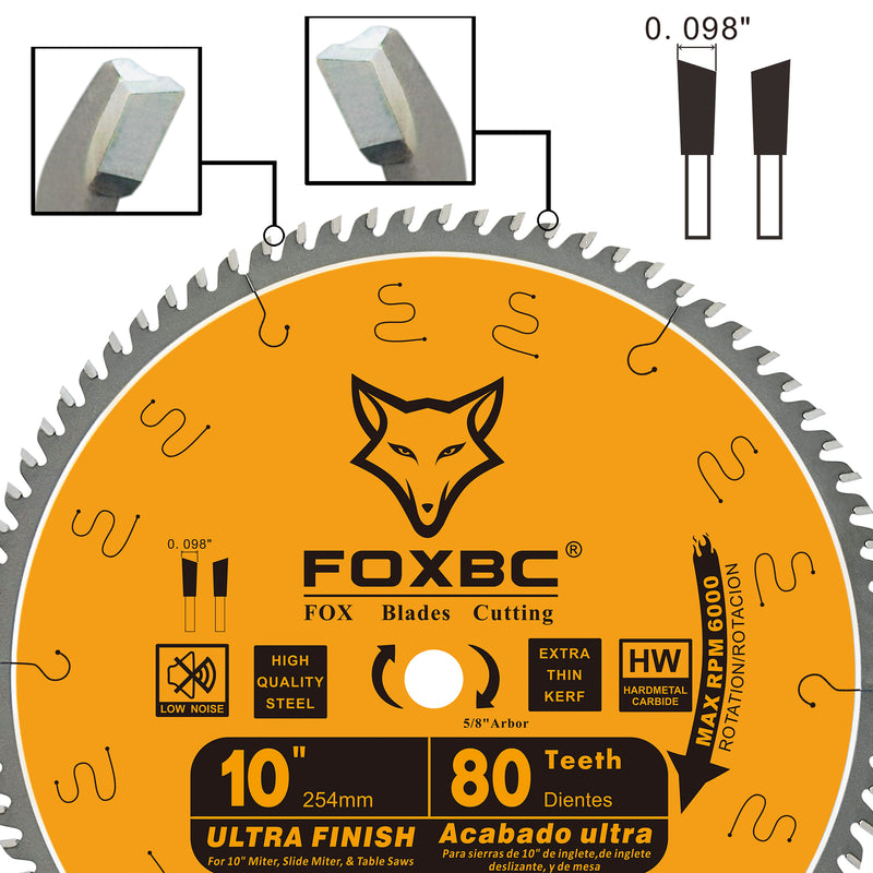FOXBC 10-Inch Table Saw Blades, 80-Tooth, Fine Finish Blade with 5/8-Inch Arbor