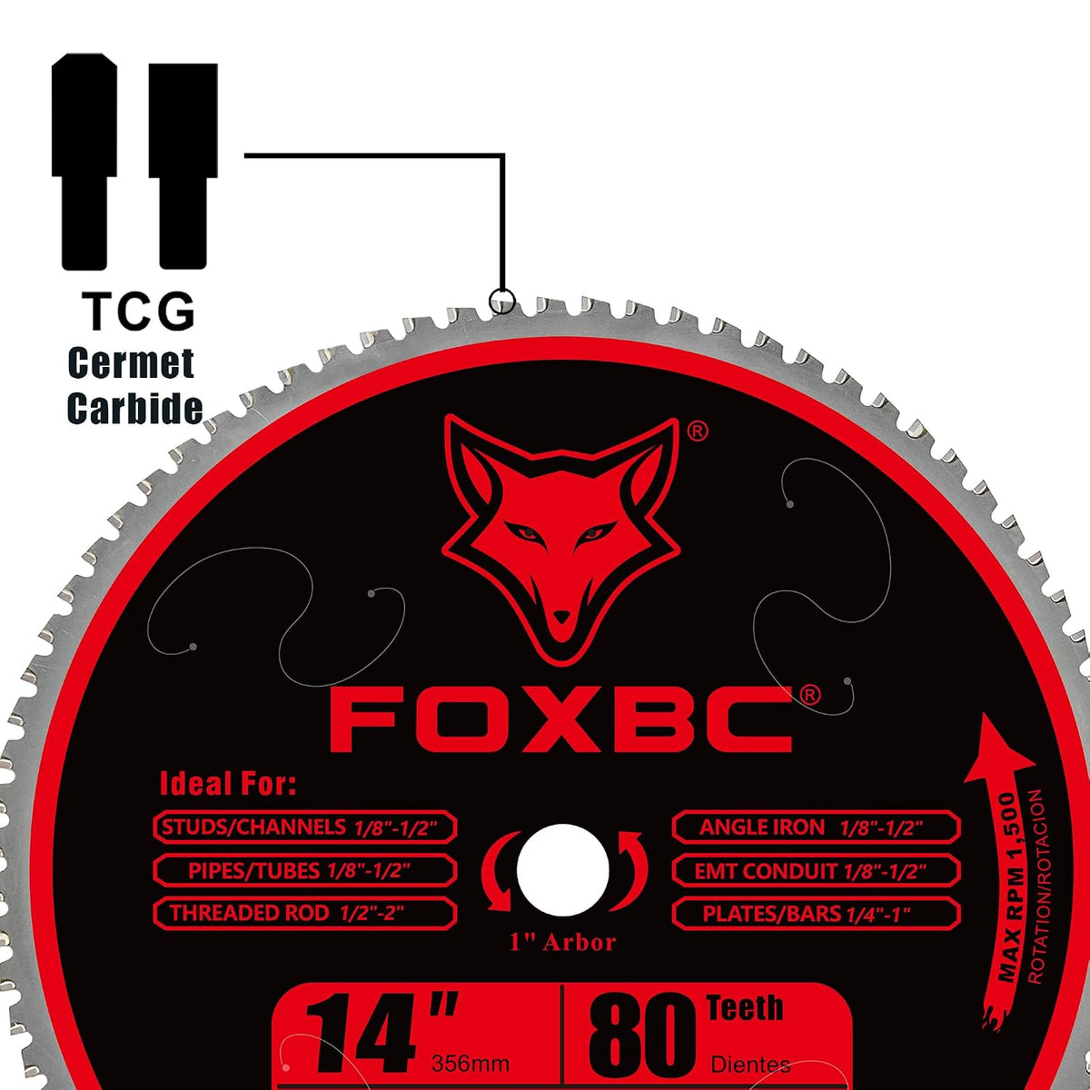 FOXBC 14 Inch Metal Steel Cutting Chop Saw Blade with Thin Metal, 80 Teeth 1500 Max RPM ,Cermet Blades Compatible with S14CPS, S15CPS, S355MCS, S355CPSL, S380CPS, EVOSAW380
