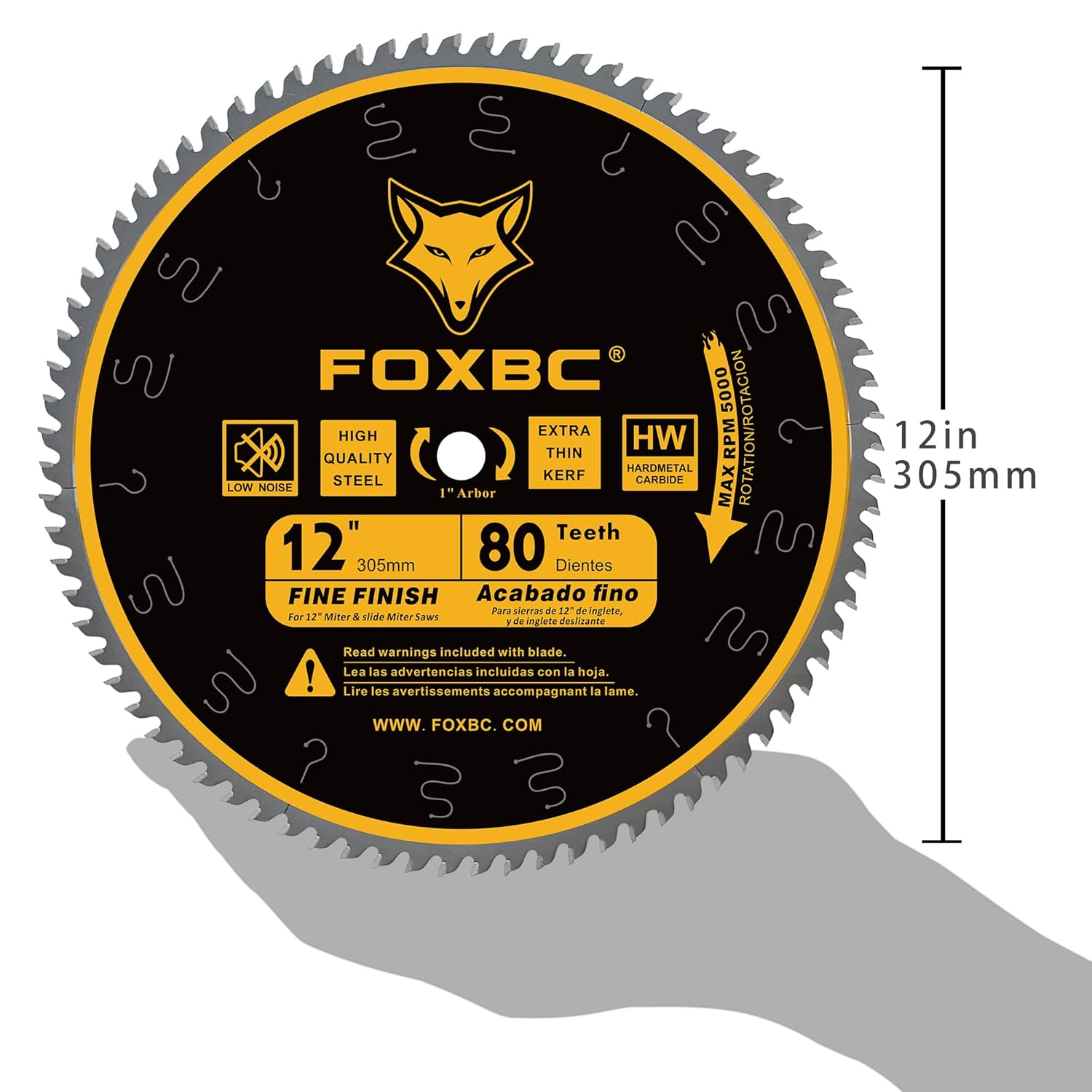 FOXBC 12-Inch Miter Saw Blade 80-Tooth, Crosscutting, Tungsten Carbide