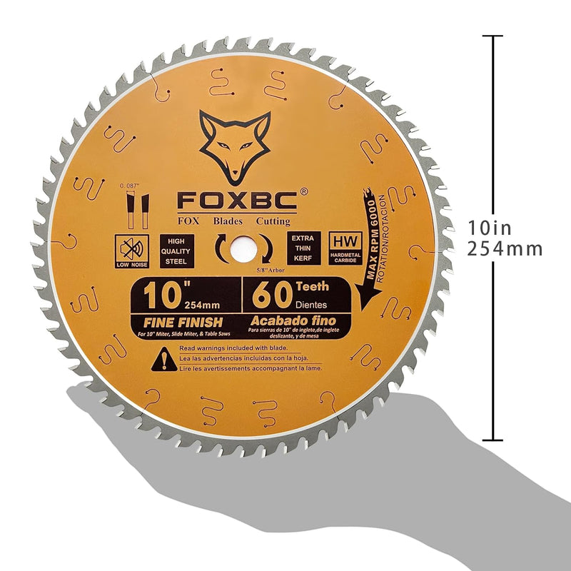 FOXBC 10-Inch Miter/Table Saw Blades 60-Tooth, Thin Kerf Fine Finish Crosscut Blade