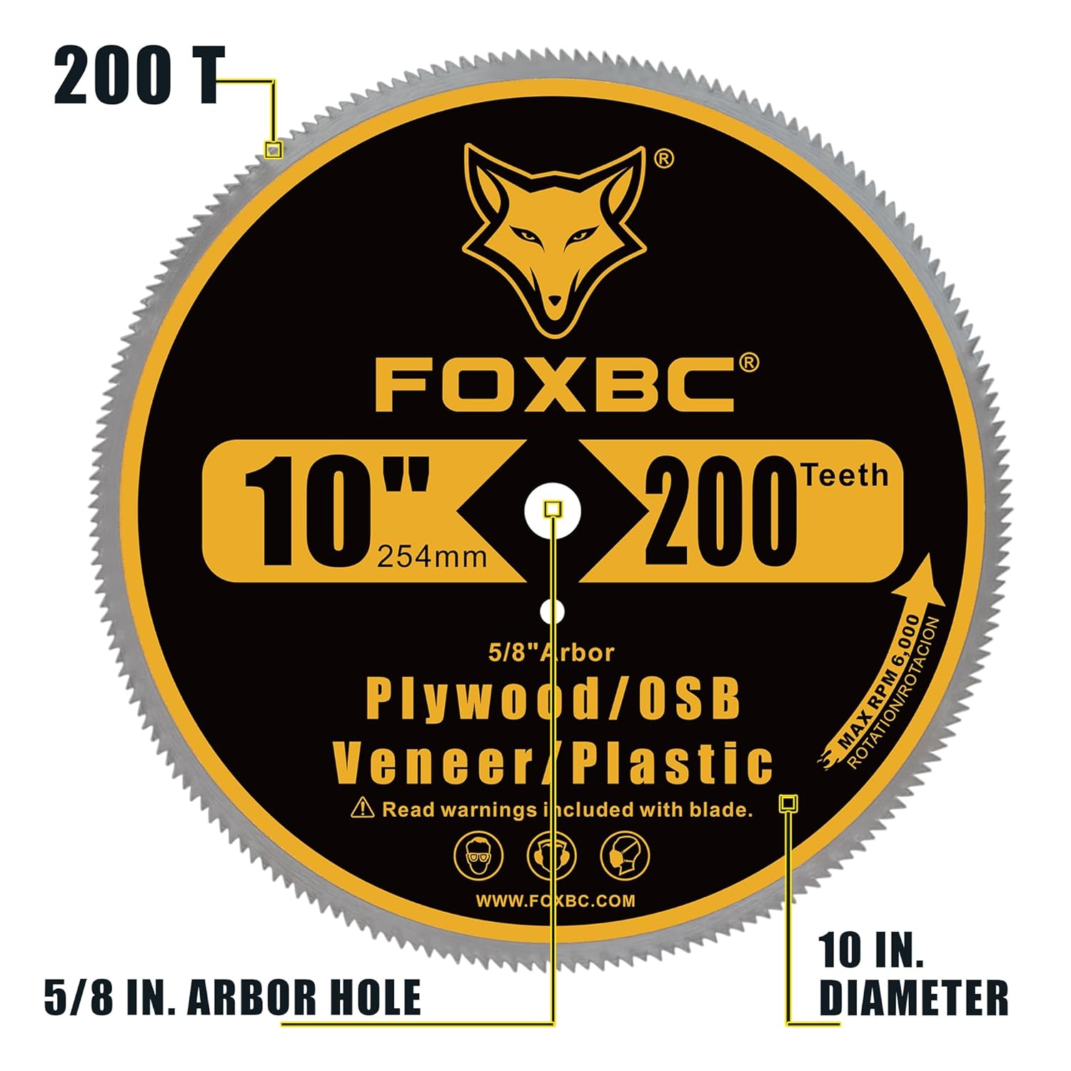 FOXBC 10 inch 200-Tooth Contractor Saw Blade for Plywood, OSB, Veneer, Plastic, Vinyl Siding with 5/8" Arbor - 3 Pack