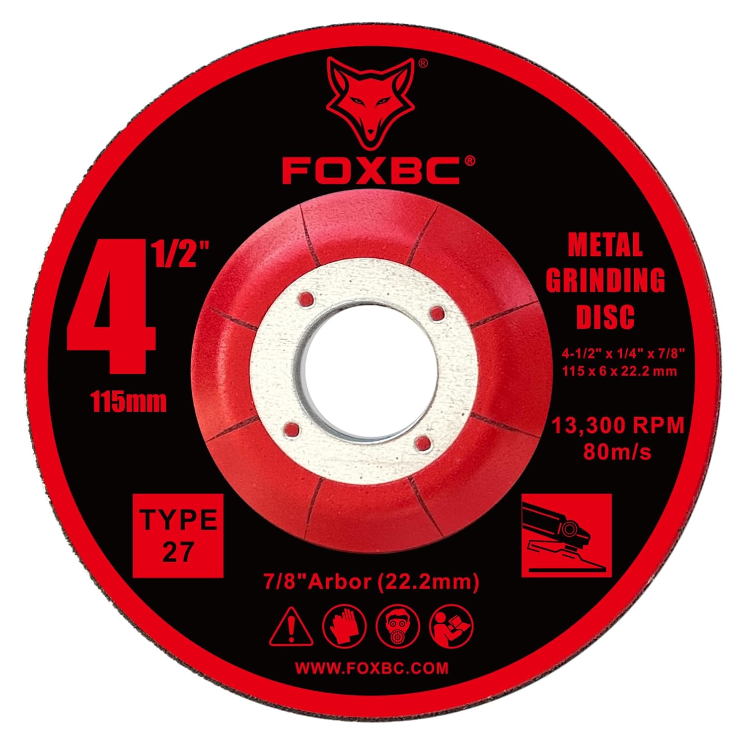 FOXBC 4-1/2 Inch Grinding Disc for Angle Grinder, Aluminum Oxide Grinding Wheel for Metal & Stainless Steel, Type 27, Depressed Center 4-1/2" x 1/4" x 7/8" - 25 Pack