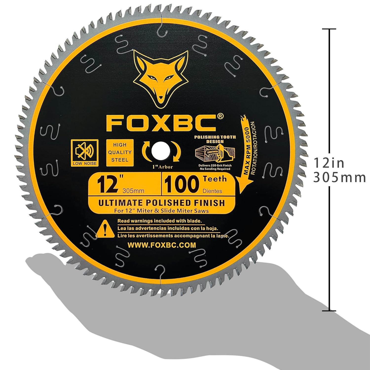 FOXBC 12 Inch Saw Blade 100 Teeth Ultimate Polished Finish Saw Blade for Wood with 1 Inch Arbor