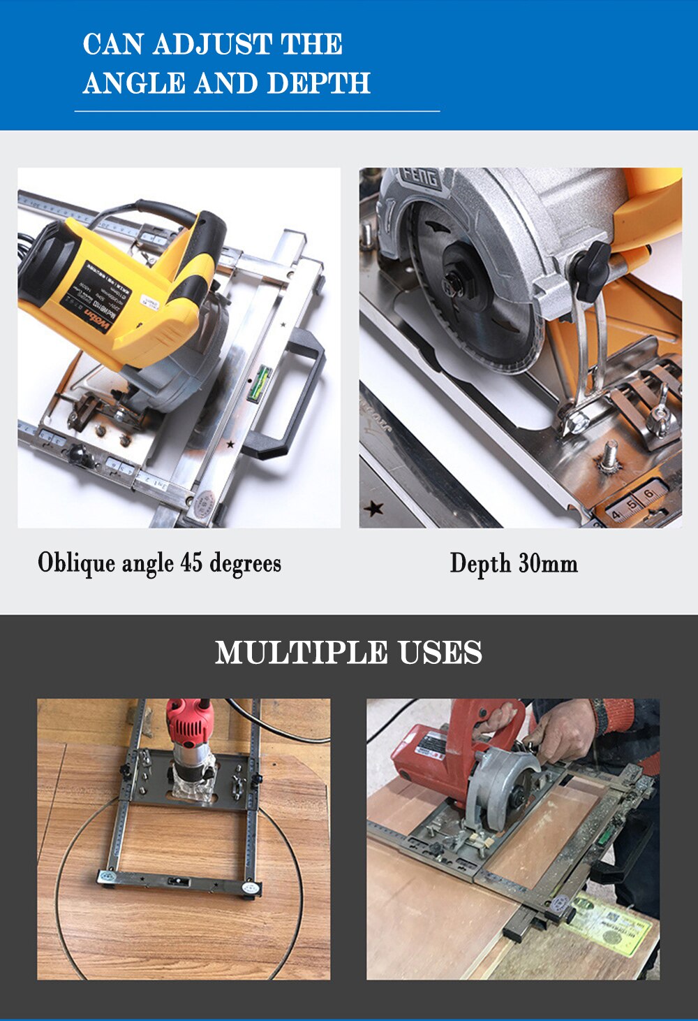 Sierra Circular eléctrica, máquina cortadora multifuncional de Base fija, portátil para carpintero, posicionamiento rápido, placa inferior cortada