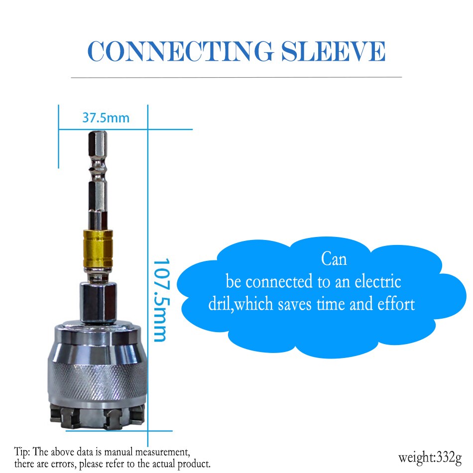 Llave adaptable de manga Universal, adaptador de tubo de trinquete de 3/8 pulgadas, 10-19mm, herramientas de reparación de llave dinamométrica