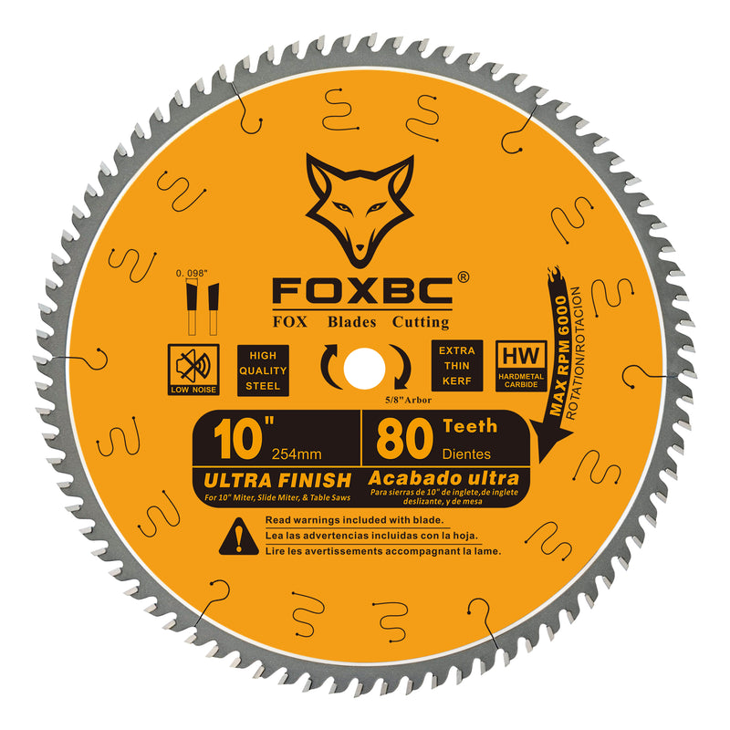FOXBC 10-Inch Table Saw Blades, 80-Tooth, Fine Finish Blade with 5/8-Inch Arbor