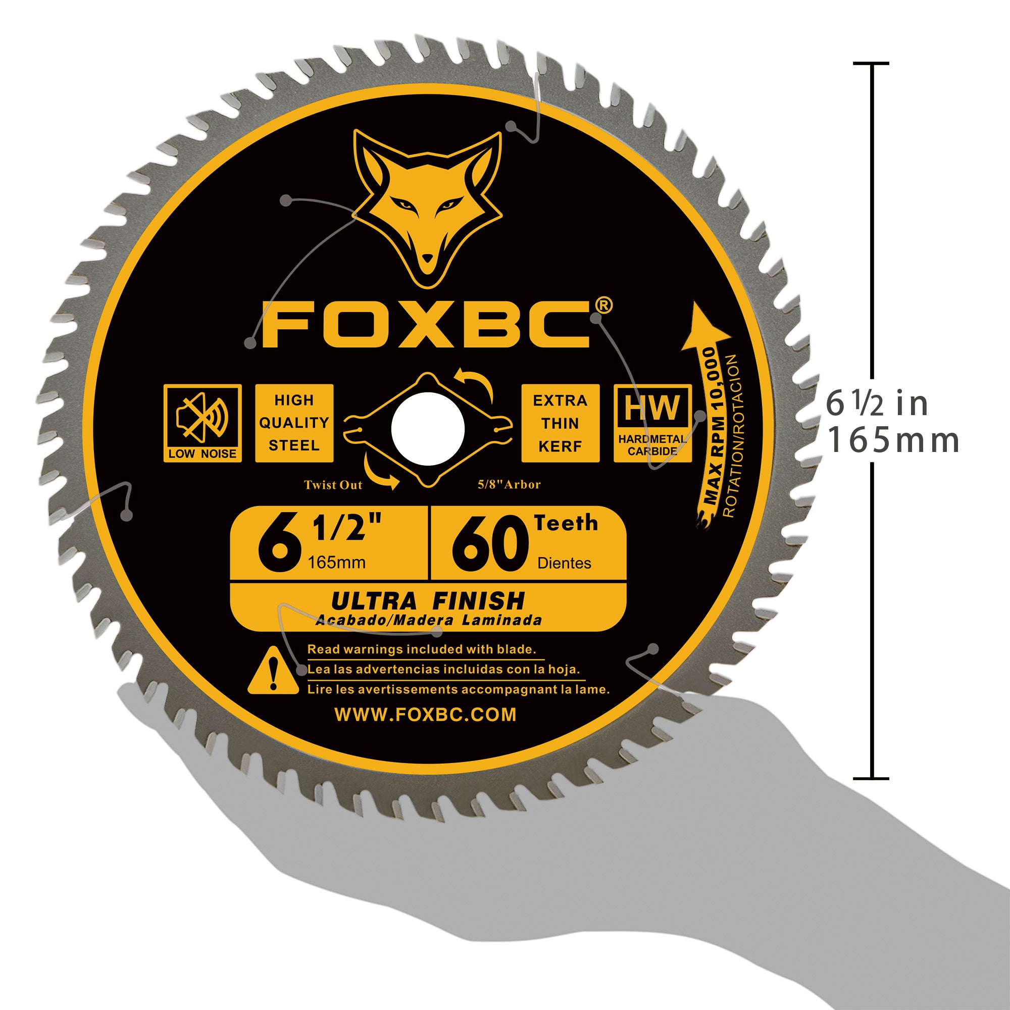 FOXBC Hoja de sierra circular de 6-1/2 pulgadas, acabado ultrafino, 60 dientes para corte de madera, corte fino con eje de 5/8"