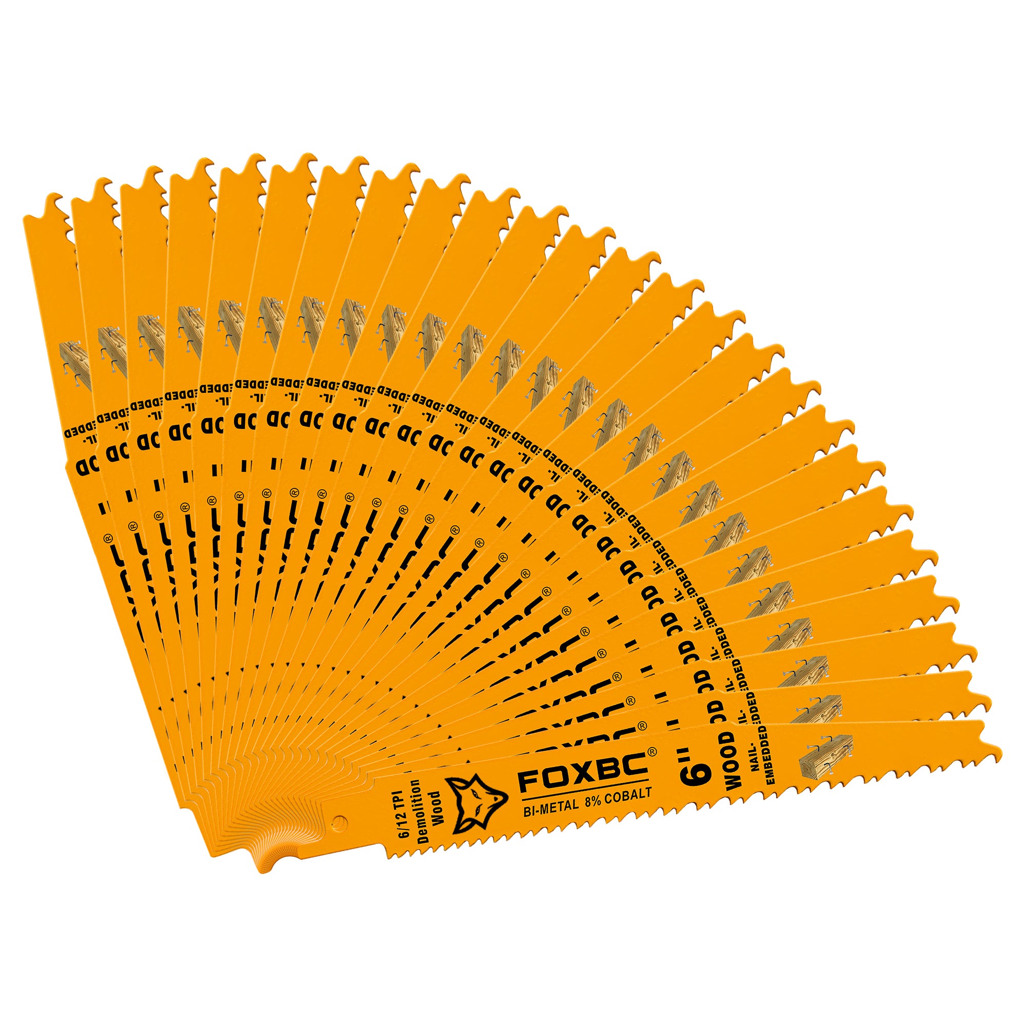 FOXBC 6 Inch 6/12 TPI Demolition Wood Reciprocating Saw Blades for Nai