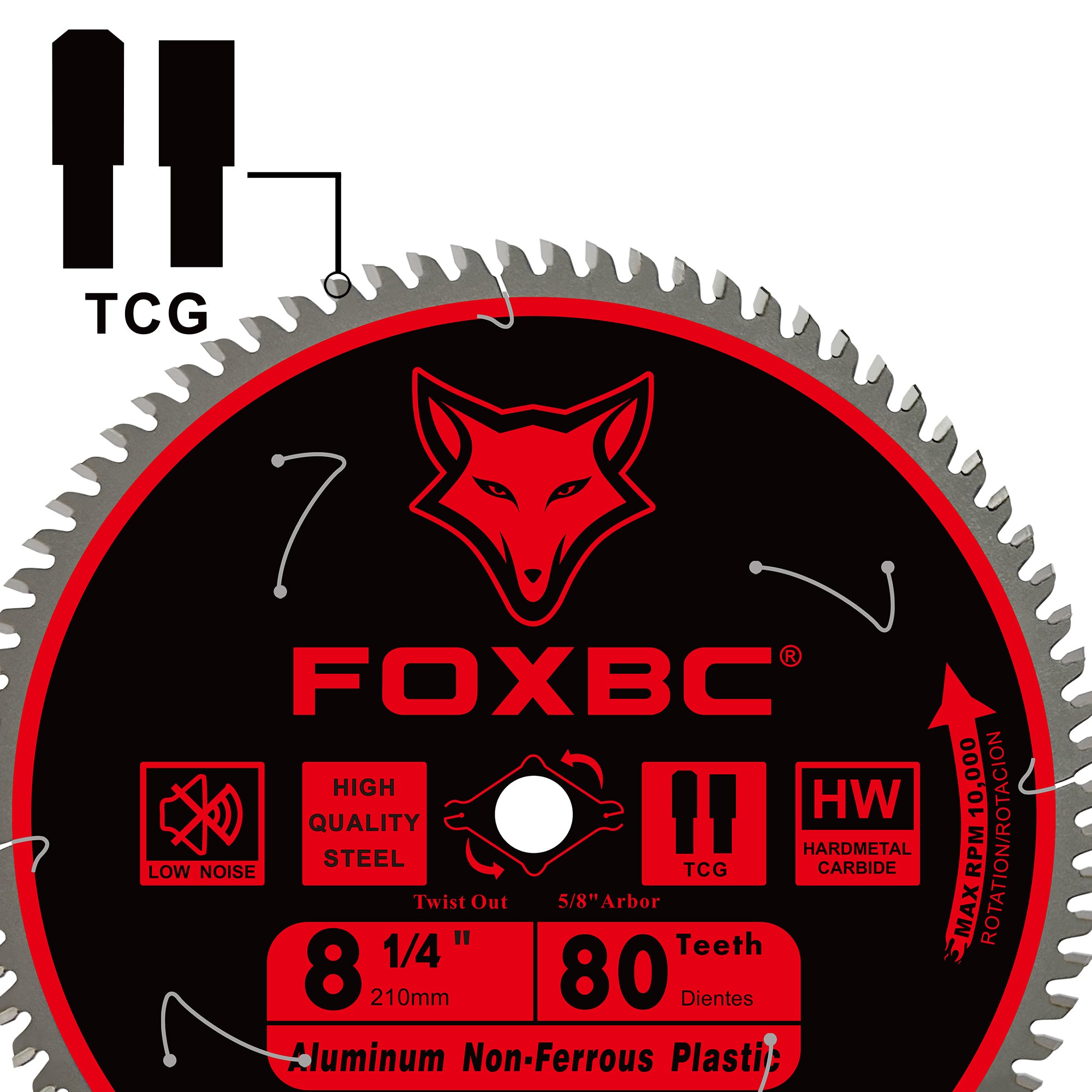 FOXBC 8-1/4 Inch Table Saw Blade 80-Tooth for Aluminum Copper Plastic