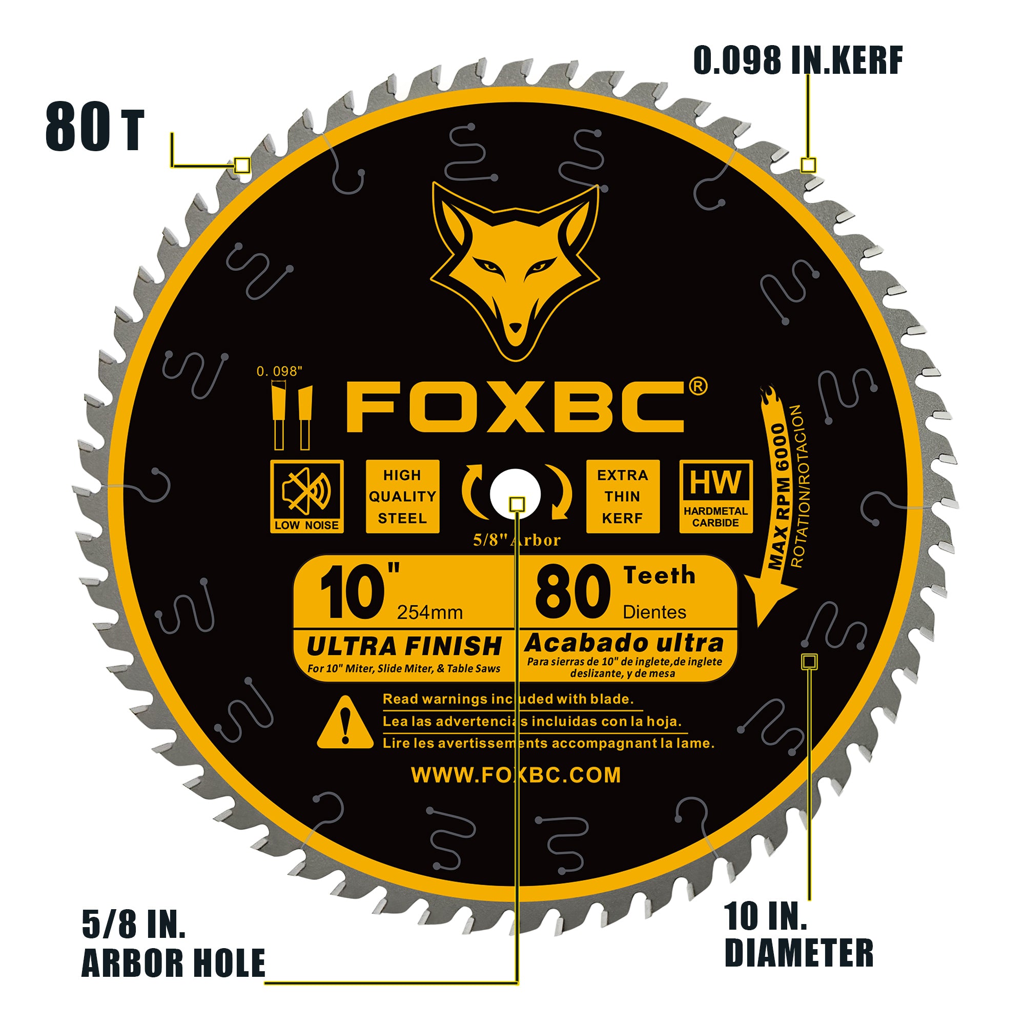 【FaB】Twinning Blade 1st 英語版 RF FOXBC 10-Inch Table Saw Blades, 80-Tooth, Fine Finish Blade with 5/8-I