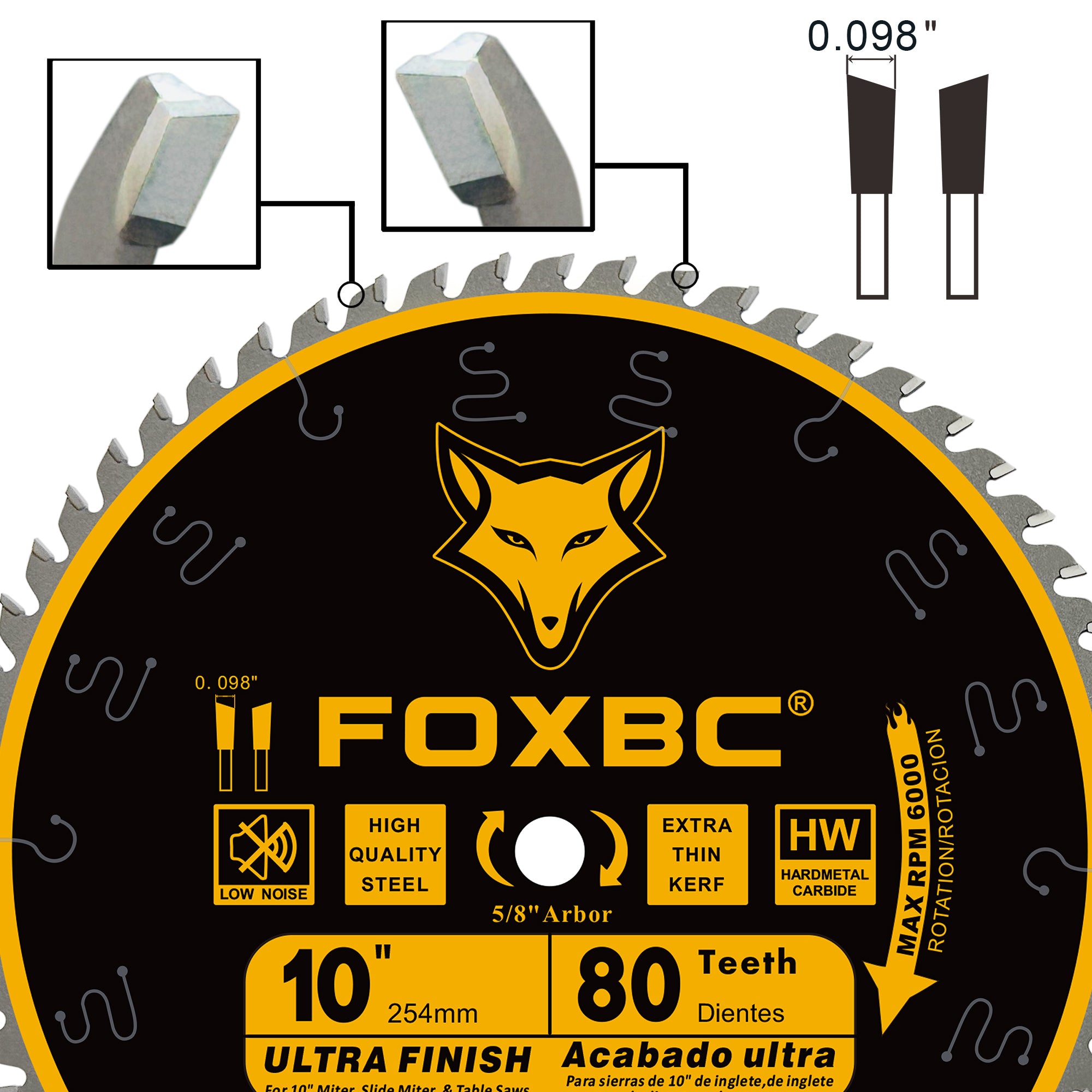 FOXBC 10-Inch Table Saw Blades, 80-Tooth, Fine Finish Blade with 5/8-I