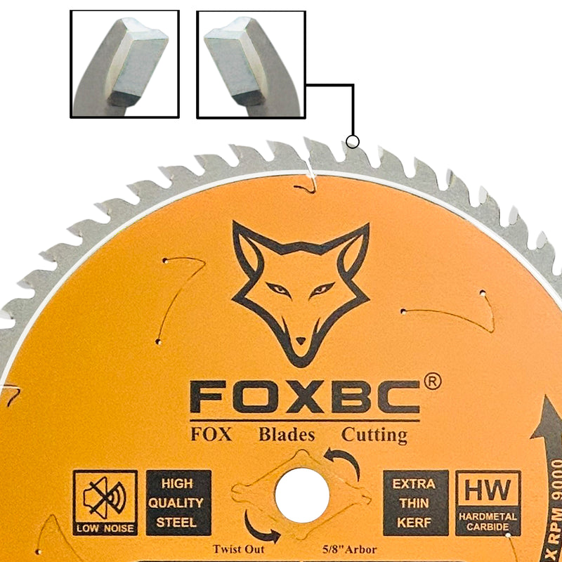 FOXBC 8-1/4 Inch Table Saw Blade 60 Tooth Fine Finish Wood Cutting with 5/8" Arbor, Diamond Knockout