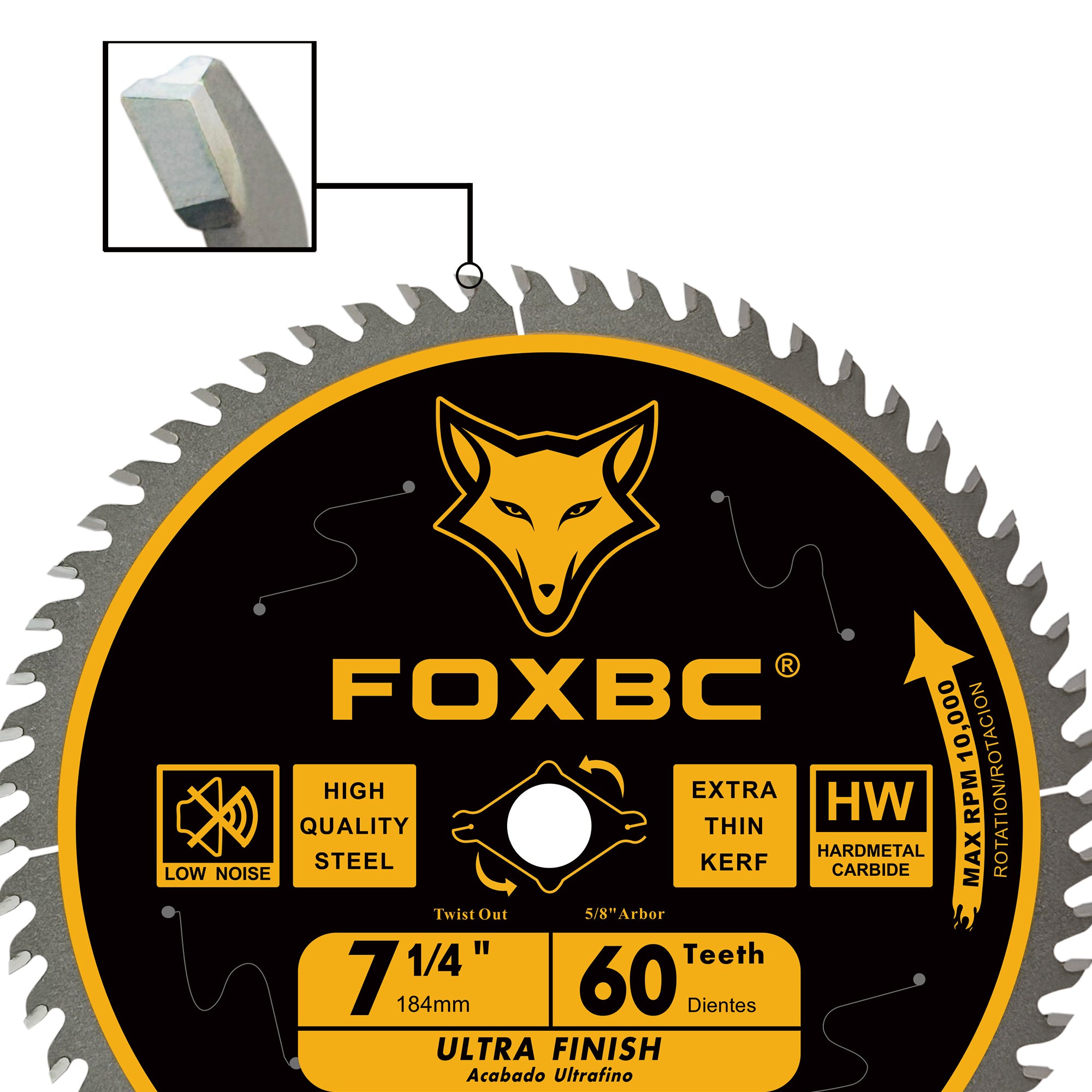 FOXBC Hoja de sierra circular de 7-1/4" de repuesto de 60 dientes para Freud Diablo D0760A D0760X, DeWalt DWA171460