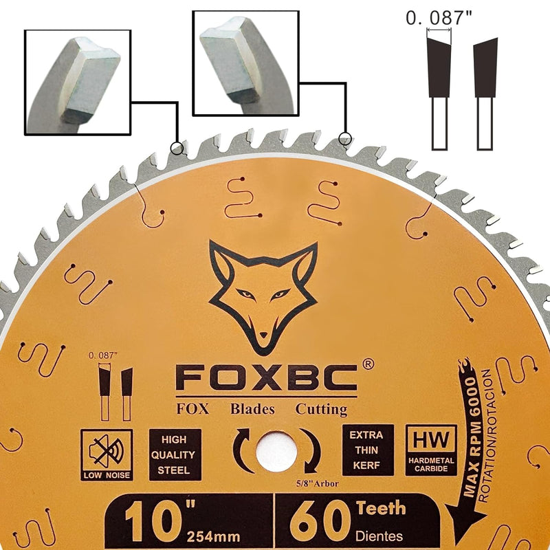 FOXBC 10-Inch Miter/Table Saw Blades 60-Tooth, Thin Kerf Fine Finish Crosscut Blade