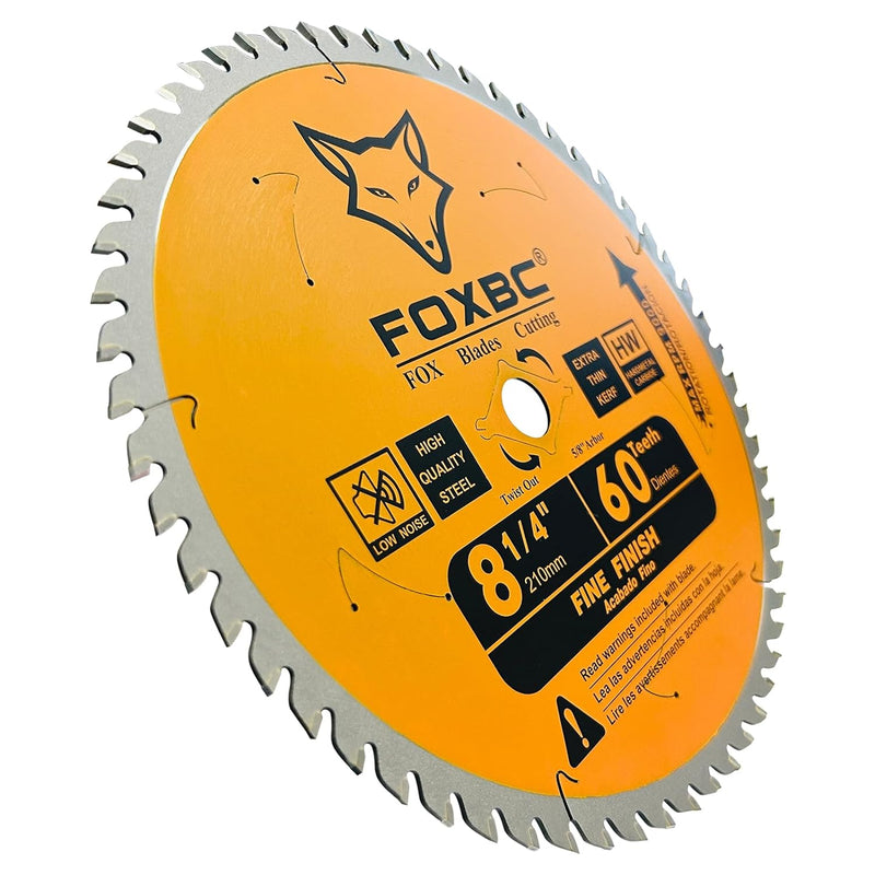 FOXBC 8-1/4 Inch Table Saw Blade 60 Tooth Fine Finish Wood Cutting with 5/8" Arbor, Diamond Knockout