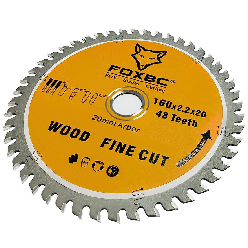 FOXBC 495377 Track Saw Blade 160x2.2x20mm 48 Tooth Wood Fine Cut for Festool TS 55, TSC 55, ATF 55, AP 55, DeWalt DWS520K and Makita SP6000J