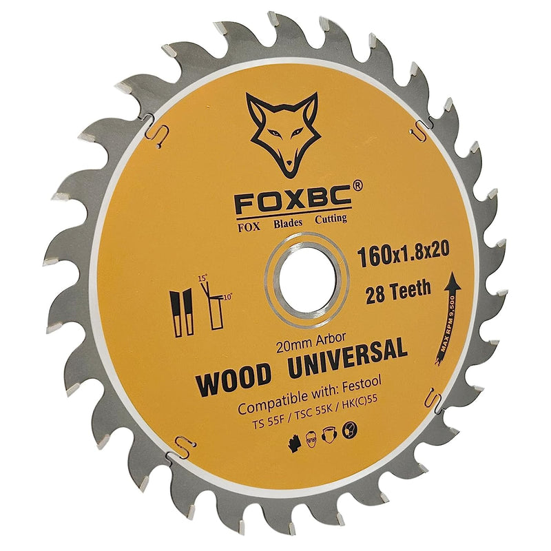 FOXBC 205560 Hoja sierras de cadena 28 dientes 160x1,8x20mm para Festool TS 55 F, TSC 55 K, HK 55 y HKC 55, Madera Universal