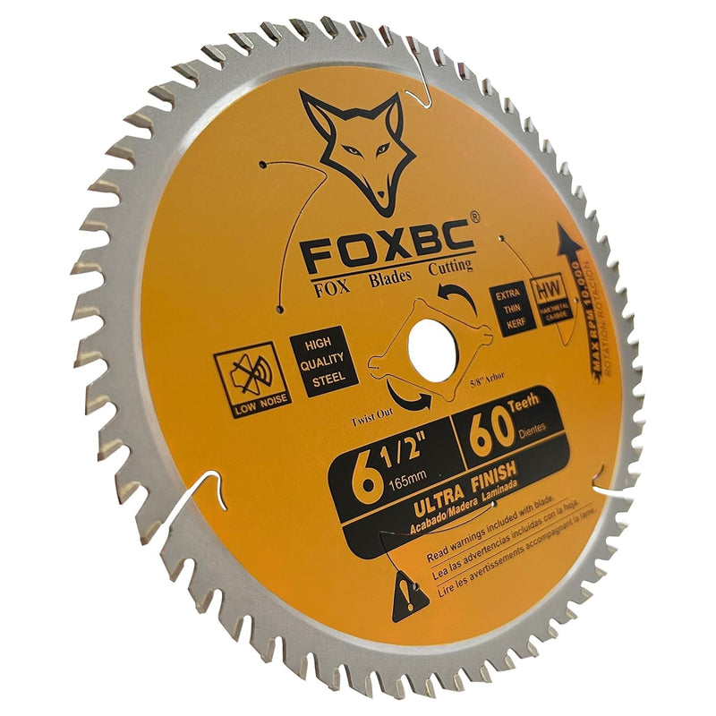 FOXBC 6-1/2 inch Circular Saw Blade Ultra Fine Finish 60-Tooth for Wood Cutting, Thin-Kerf with 5/8" Arbor