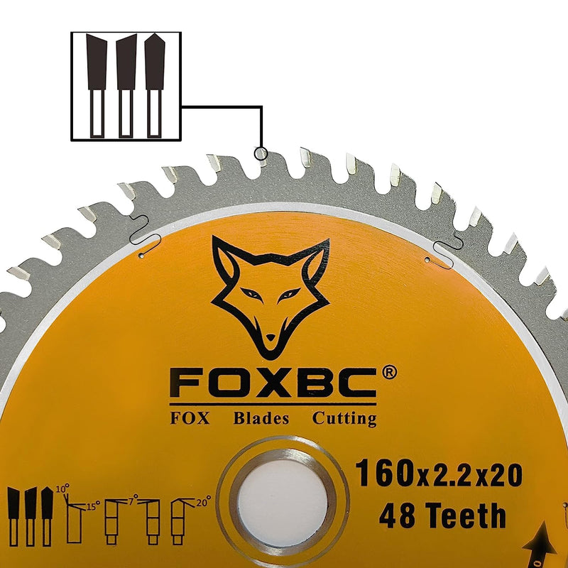 FOXBC 495377 Track Saw Blade 160x2.2x20mm 48 Tooth Wood Fine Cut for Festool TS 55, TSC 55, ATF 55, AP 55, DeWalt DWS520K and Makita SP6000J