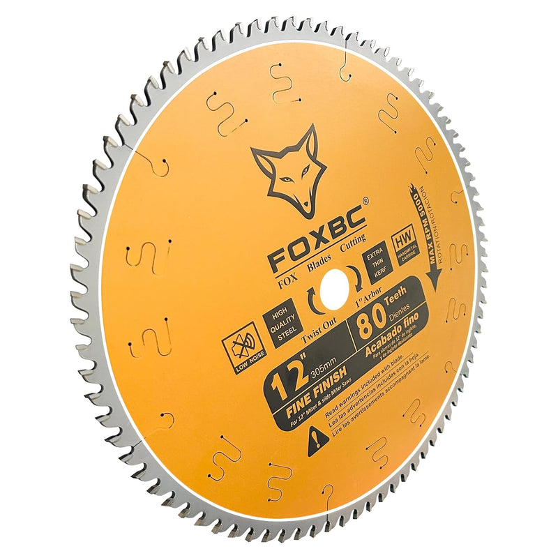 FOXBC 12-Inch Miter Saw Blade, Crosscutting, Tungsten Carbide, 80-Tooth