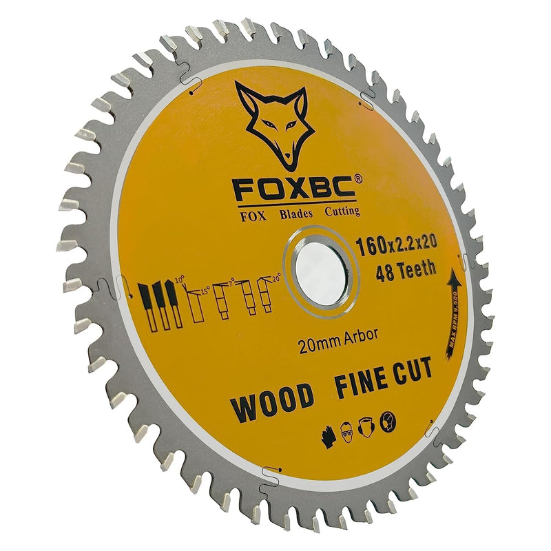 FOXBC 495377 Track Saw Blade 160x2.2x20mm 48 Tooth Wood Fine Cut for Festool TS 55, TSC 55, ATF 55, AP 55, DeWalt DWS520K and Makita SP6000J