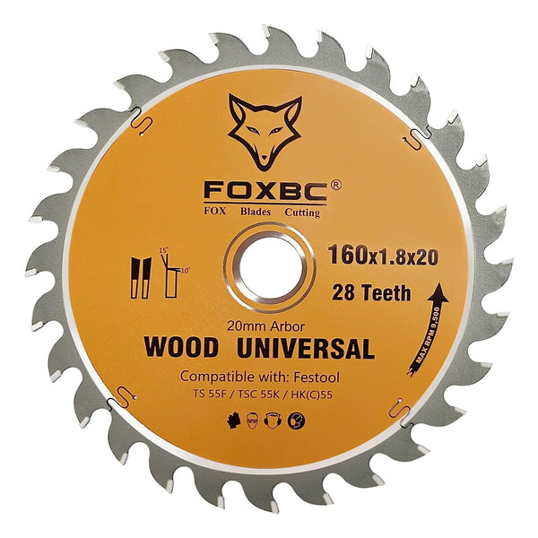 FOXBC 205560 Track Saws Blade 28 Tooth 160x1,8x20mm for Festool TS 55 F, TSC 55 K, HK 55 and HKC 55, Wood Universal