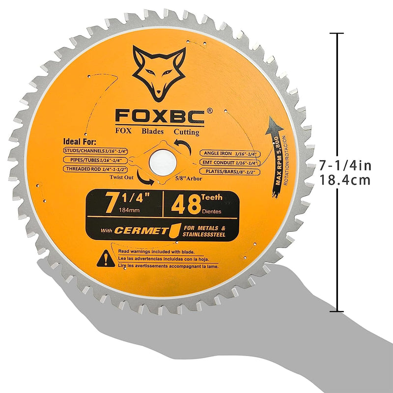 FOXBC Hoja de sierra circular de 7-1/4 pulgadas y 48 dientes para corte de metal y acero inoxidable, repuesto para hoja de sierra de carburo de cerámica Diablo D0748CF