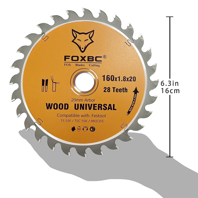 FOXBC 205560 Track Saws Blade 28 Tooth 160x1,8x20mm for Festool TS 55 F, TSC 55 K, HK 55 and HKC 55, Wood Universal