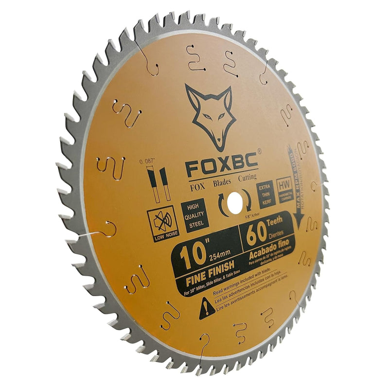 FOXBC 10 Inch Miter/Table Saw Blades 60-Tooth, Thin Kerf Fine Finish Crosscut Blade