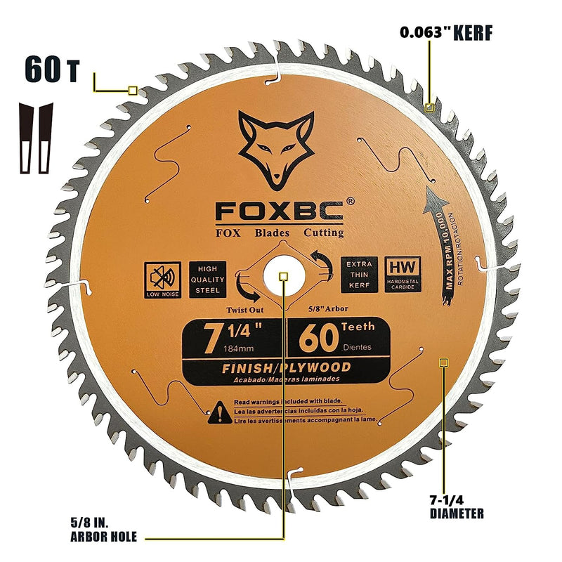 FOXBC Hoja de sierra circular de 7-1/4" de repuesto de 60 dientes para Freud Diablo D0760A D0760X, DeWalt DWA171460