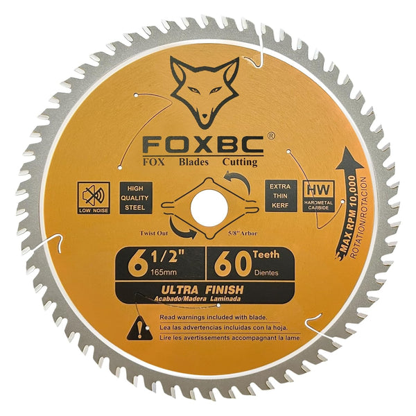 FOXBC Hoja de sierra circular de 6-1/2 pulgadas, acabado ultrafino, 60 dientes para corte de madera, corte fino con eje de 5/8"
