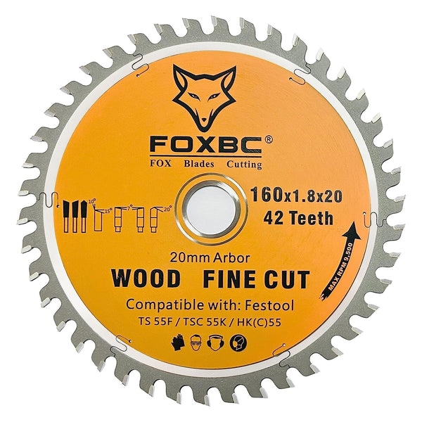 FOXBC 205561 Hoja de sierra de cadena 160x1,8x20mm WD42 Diente Madera Corte fino para Festool TS 55 F, TSC 55 K, HK 55 y HKC 55