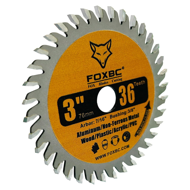 FOXBC 3 Inch Carbide Circular Saw Blade 36 Tooth for Wood, Plastic, PC