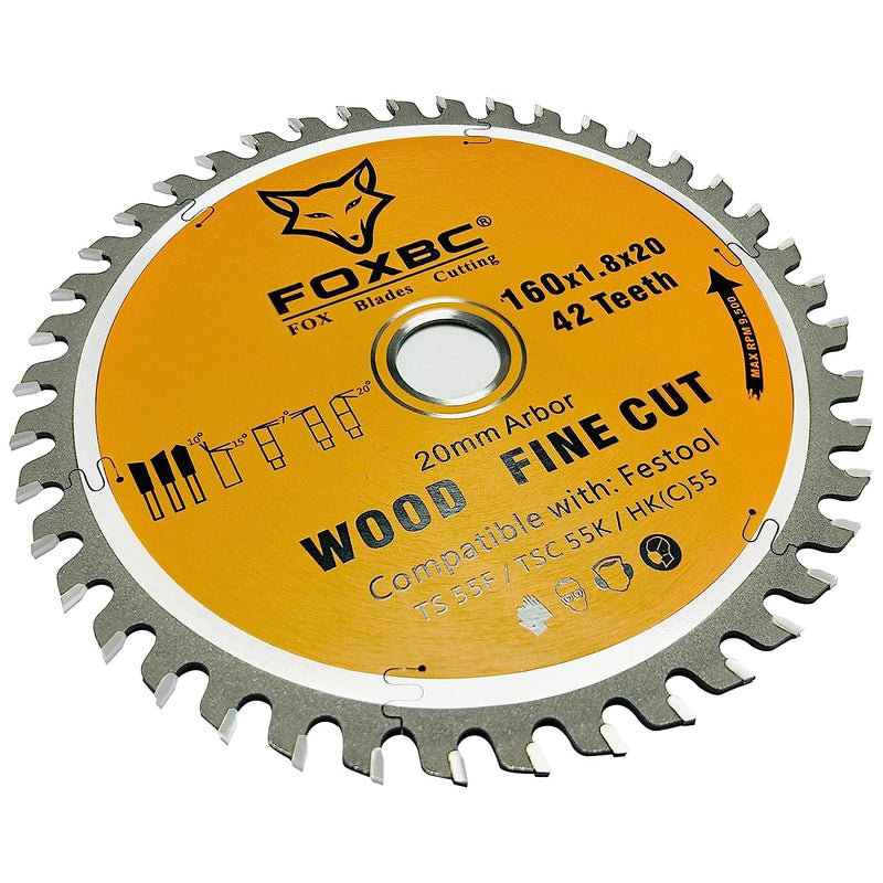 FOXBC 205561 Track Saw Blade 160x1,8x20mm WD42 Tooth Wood Fine Cut for Festool TS 55 F, TSC 55 K, HK 55 and HKC 55