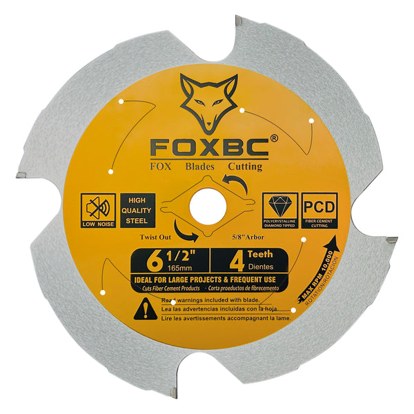 FOXBC Hoja de sierra de fibrocemento Hardie de diamante policristalino (PCD) de 4 dientes de 6-1/2 pulgadas, eje de 5/8
