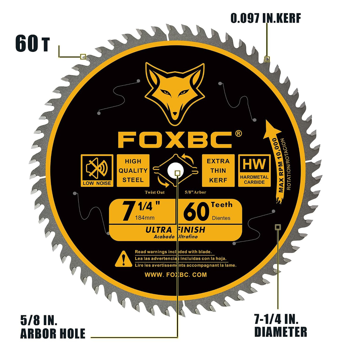 FOXBC 7-1/4 Inch Circular Saw Blade 40T 60T Combo Pack, Ultra Fine Finish for Wood Cutting, Thin-Kerf with 5/8" Arbor