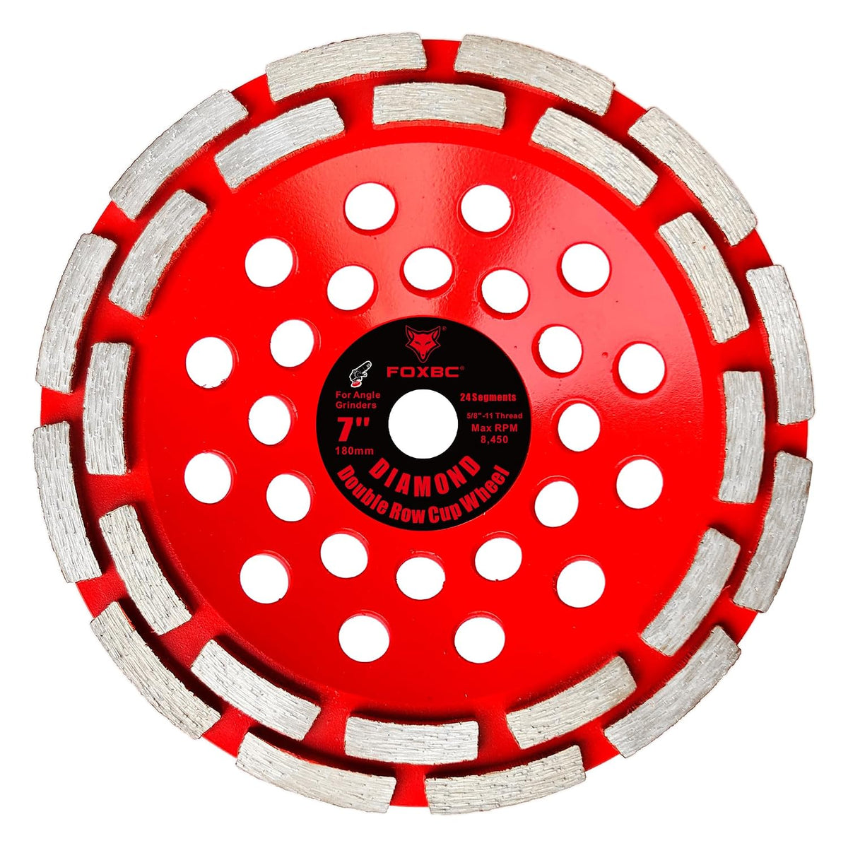 FOXBC 7 Inch Diamond Double-Row Segmented Cup Wheel for Grinding and Leveling Concrete, Masonry and Stone, 5/8"-11" Arbor