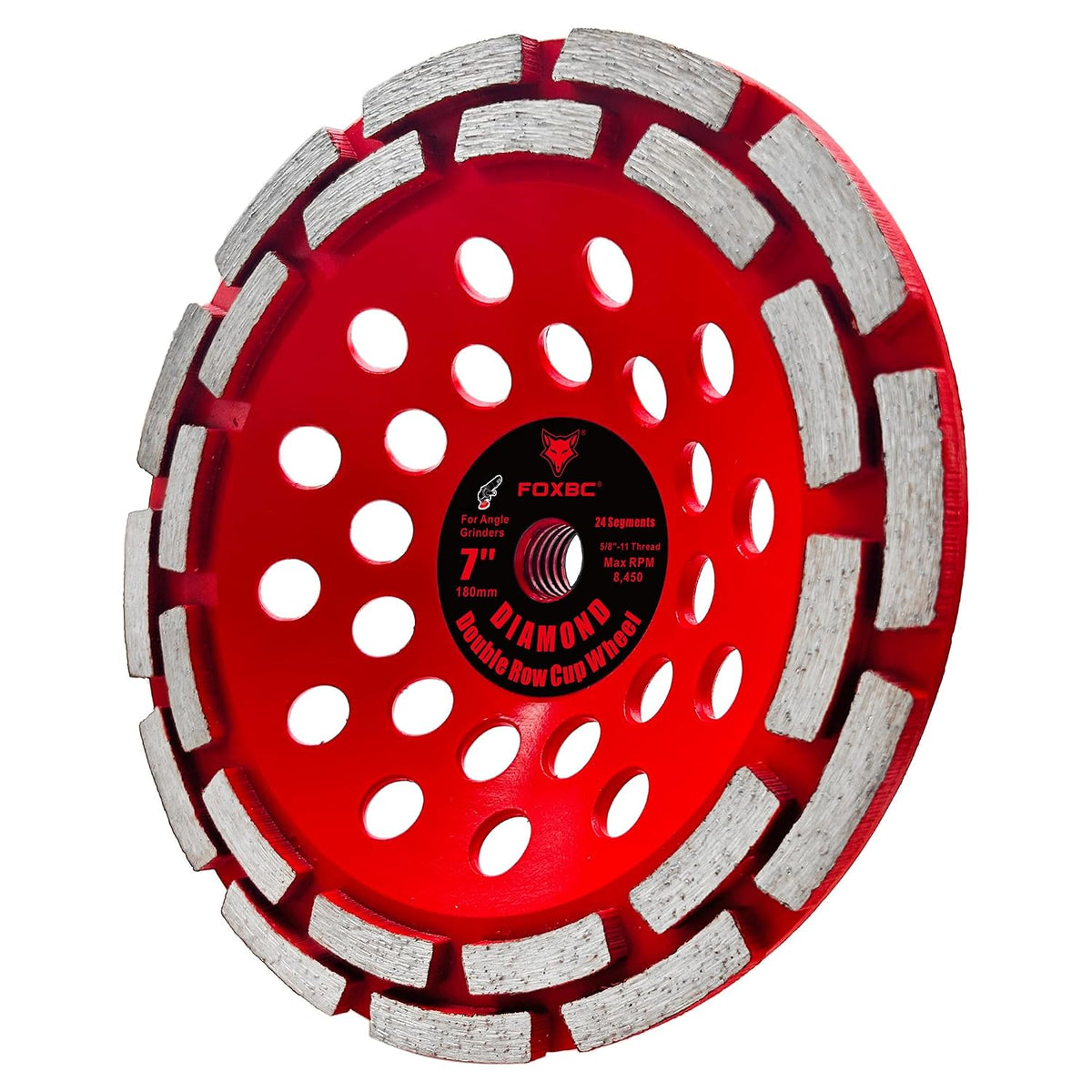 FOXBC 7 Inch Diamond Double-Row Segmented Cup Wheel for Grinding and Leveling Concrete, Masonry and Stone, 5/8"-11" Arbor