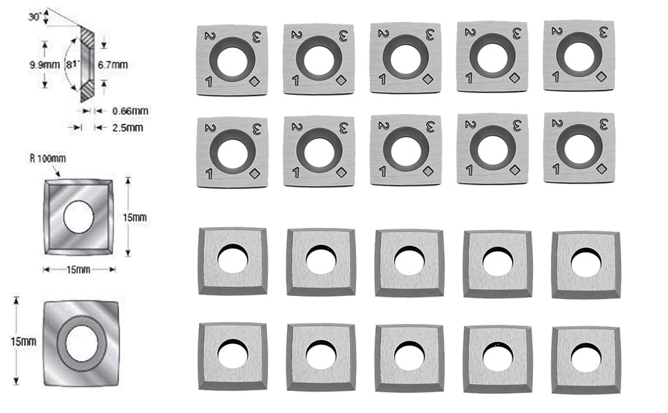 FOXBC Insertos de carburo de 0.591 in 4"R indexables para todos los cabezales de corte cepilladores Byrd Shelix, repuesto para Byrd KN400, paquete de 10