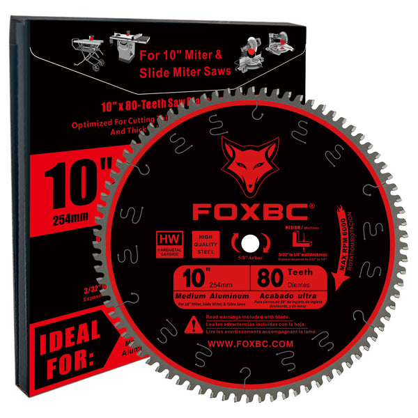 FOXBC 10-Inch Miter/Table Saw Blade 80-Tooth TCG for Aluminum and Non-