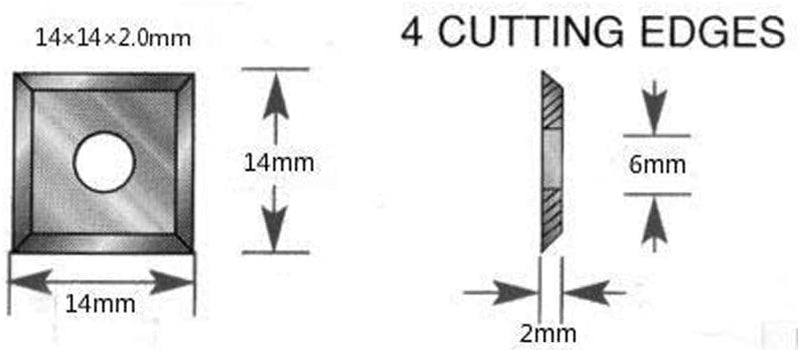 14X14X2mm Carbide Cutter Insert for Woodturning Lathe Tool and Helical Planer Head - 10 Pack