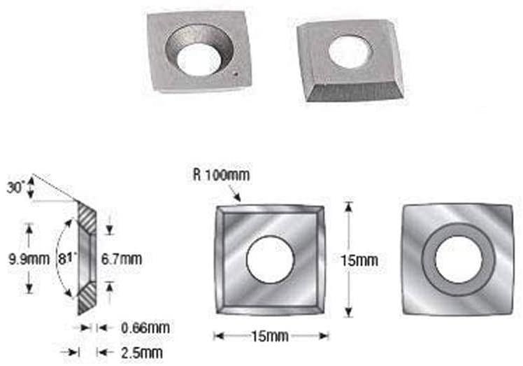 Insertos de carburo de radio de 4" R100 de 15 mm para cabezales de corte Byrd Shelix - Paquete de 10